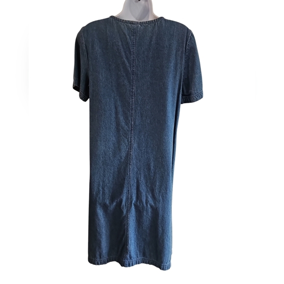 VTG Blair Denim Shift Dress Small Embroidered Flowers Pockets Cottagecore - Picture 4 of 7